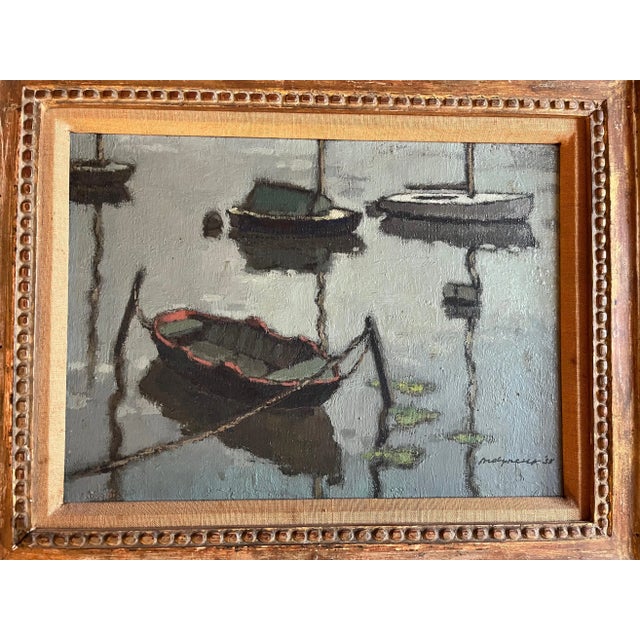 Edward Henry Molyneux (British, 1891-1974) Oil Painting on Canvas Evening Harbor at Dusk, 1938 For Sale - Image 9 of 11