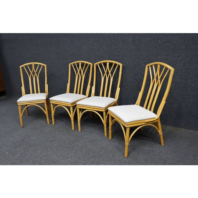 Mid 20th Century Set of 4 MCM Style Bamboo Dining Chairs With Upholstered Seats For Sale - Image 5 of 14