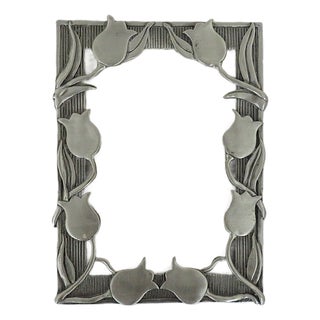 Art Nouveau Style Pewter Photo Picture Frame Tulips Flowers Floral Fits 5" X 3 1/2" For Sale