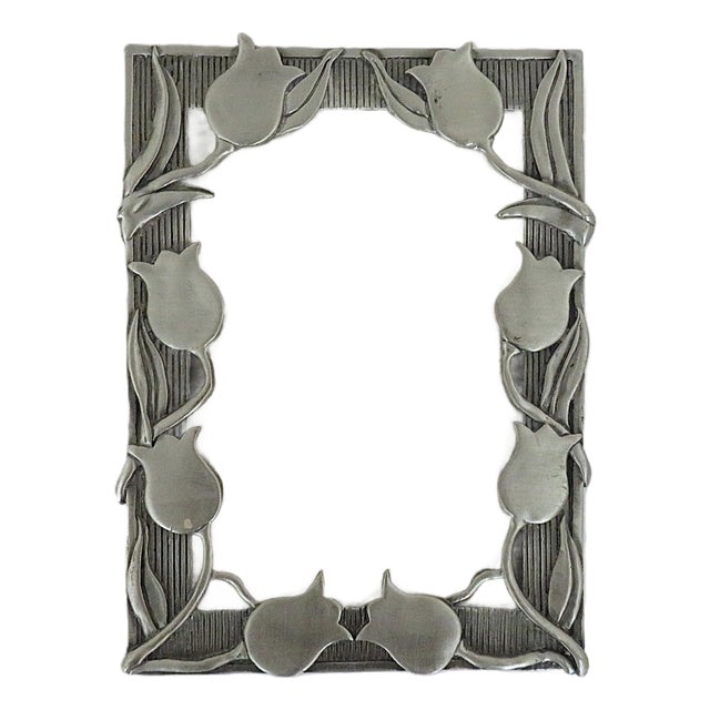Art Nouveau Style Pewter Photo Picture Frame Tulips Flowers Floral Fits 5" X 3 1/2" For Sale