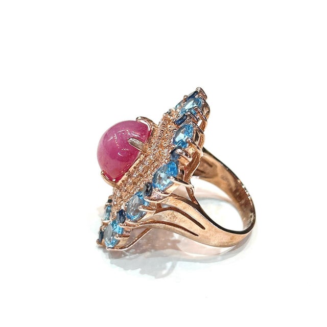 Bochic “Capri” Vintage Ruby, Diamond & Blue Topaz Ring Set In 18K Gold & Silver Classic Italian Bochic “Capri” Ruby &...