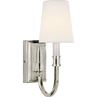 Thomas O'Brien for Visual Comfort Signature Modern Library Sconce in Polished Nickel with Linen Shade For Sale