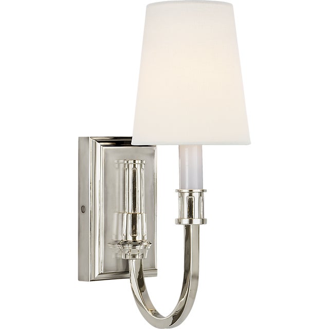 Thomas O'Brien for Visual Comfort Signature Modern Library Sconce in Polished Nickel with Linen Shade For Sale