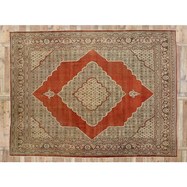 Brown Early 20th Century Haji Khalili Persian Tabriz Rug, 10'02 X 13'03 For Sale - Image 8 of 9