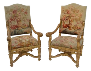 Pair of Large Late 19th Century French Neoclassical Gilded Walnut Armchairs