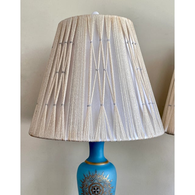 Vintage French Opaline Blue & Gold Gilt Glass Table Lamps - a Pair For Sale - Image 12 of 13