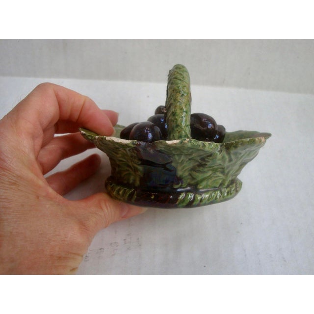 Mid 19th Century Antique Miniature Majolica Trompe l'Oeil Olives Cabbageware Basket For Sale - Image 5 of 8