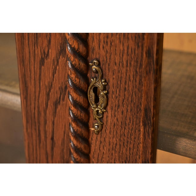 Wood Antique Victorian Two-Door Carved Oak Bookcase Cabinet, Circa 1900 For Sale - Image 7 of 13