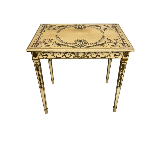 Mid 20th Century French Painted Decorated End table with Neoclassical Designs For Sale - Image 16 of 18