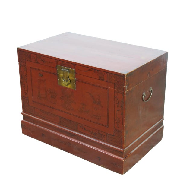 Wood 1900s Red Antique Trunk For Sale - Image 7 of 12
