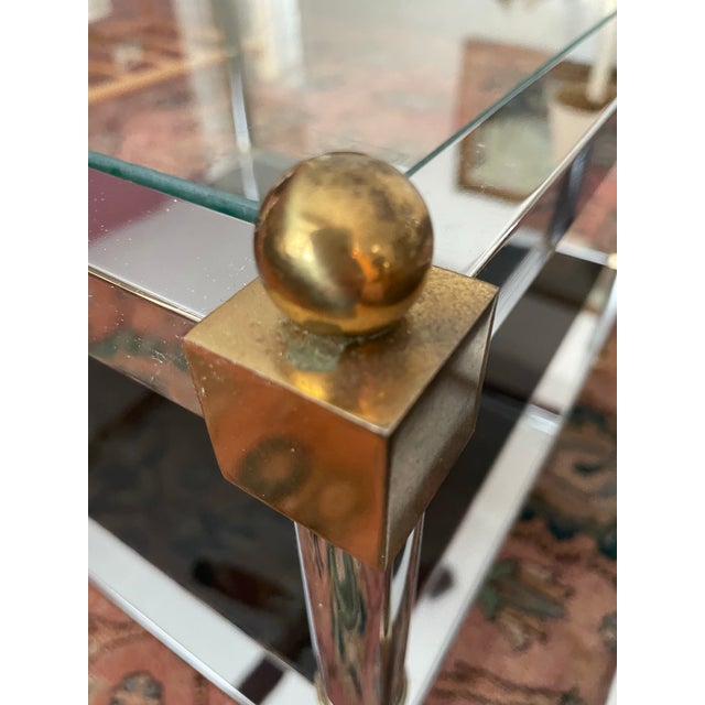 Metal Set of Vintage Chrome and Brass Square Tables For Sale - Image 7 of 7