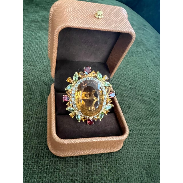 Bochic “Orient” Vintage Citrine, Peridot & Rhodolite Ring Set In 18K Gold & Silv For Sale - Image 9 of 15