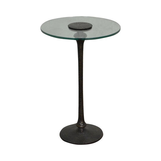 Hammered Brass Round Glass Top Pedestal Side Table Chairish