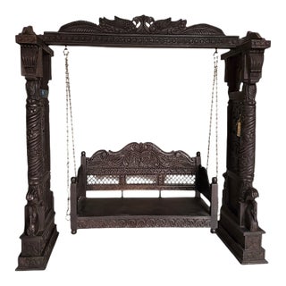 1990s Hand Carved Solid Wood Indian Swing For Sale