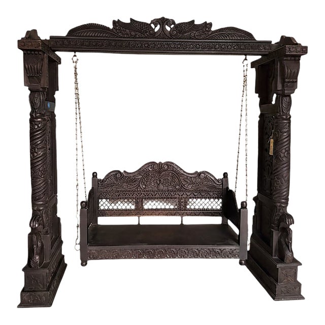 1990s Hand Carved Solid Wood Indian Swing For Sale