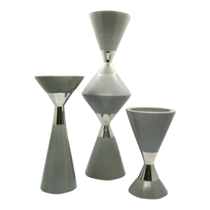 Global Views Dwell Studios Hourglass Pillar Candle Holders in Gray and Silver - Set of 3