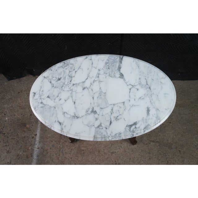 1970s 1970s 2 Victorian Revival Cherry Marble Top Lyre Harp Hall Entry Parlor Console Tables For Sale - Image 5 of 13