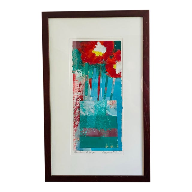 Mid 20th Century Maggie Stewart "Mountain Rosebay" Original Framed Mixed-Media Collage For Sale