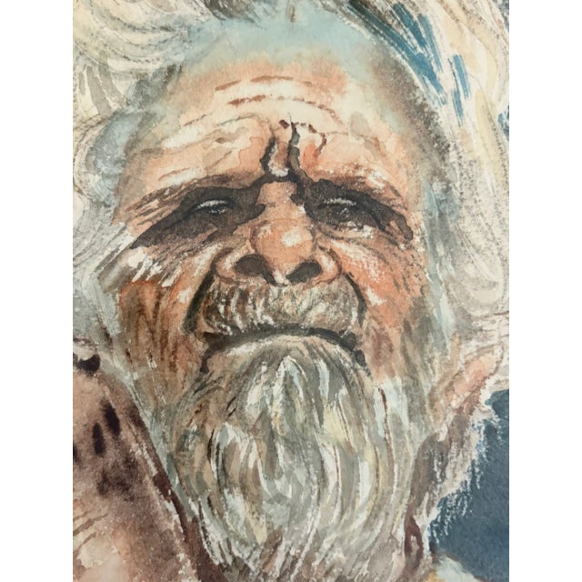 Vintage Watercolor Portrait of Old Man With Beard Original & Signed Gilded Wood Frame For Sale - Image 15 of 15