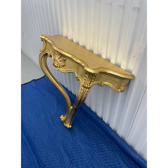1960s Italian Rococo Carved Wood Wall Console, Restored Faux Gilt Finish For Sale - Image 9 of 9
