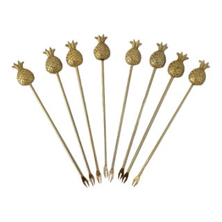 Vintage Gold Finish Pineapple Appetizer Skewers, Set of 8 For Sale