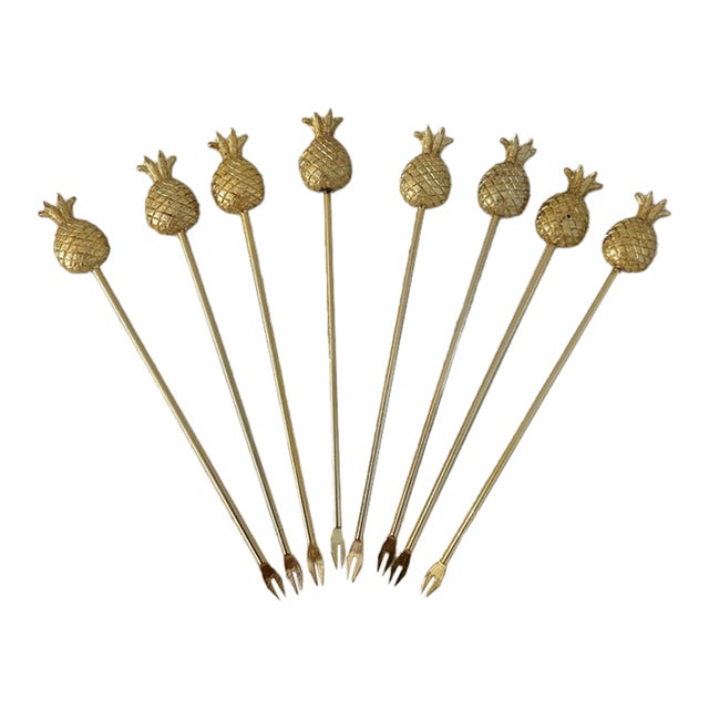 Vintage Gold Finish Pineapple Appetizer Skewers, Set of 8 For Sale