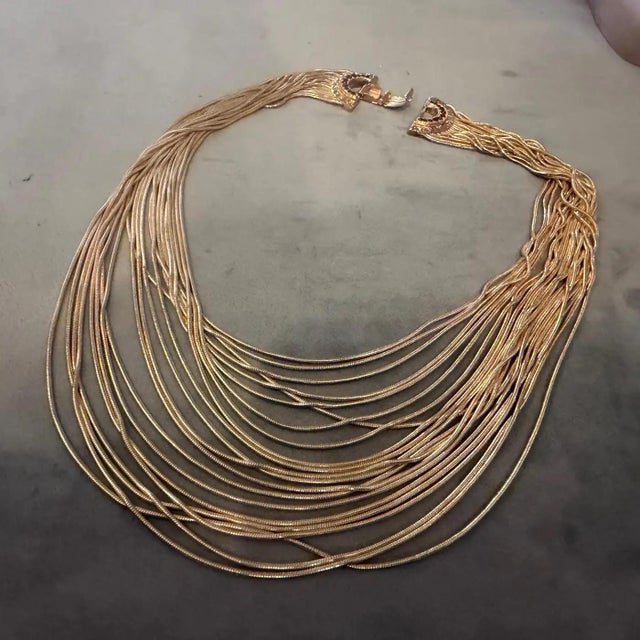 2010s High Quality Costume Jewelry Gilt Metal Italian Multi-Strand Necklace For Sale - Image 13 of 17