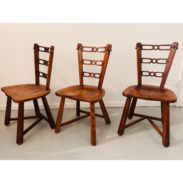 1940s Romweber Viking Oak Equestrian Horse Head Dining Side Chair Trio For Sale - Image 14 of 15