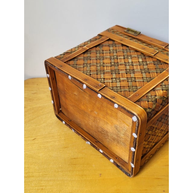 1980s Artisan Bamboo Brass Woven Storage Container For Sale - Image 12 of 12