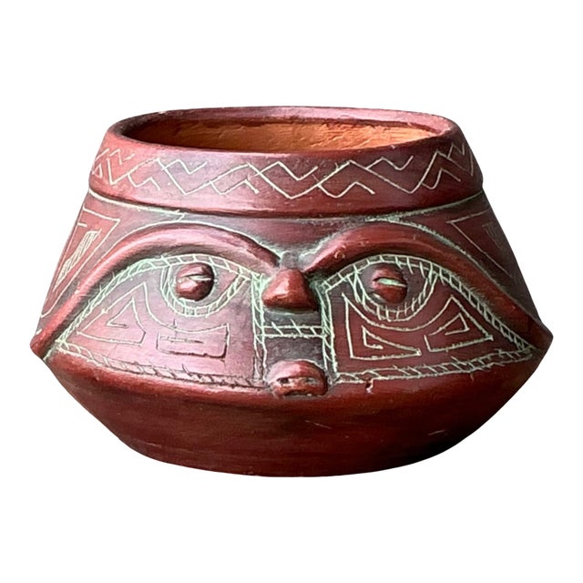 Vintage Handcrafted Ceramic Tribal Bowl For Sale