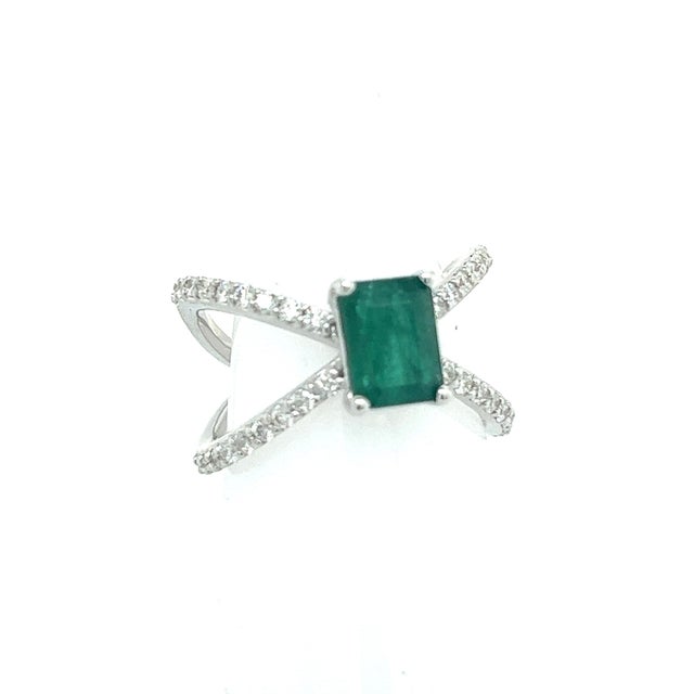 Metal Natural Emerald Diamond Ring 14k W Gold 1.7 TCW Certified For Sale - Image 7 of 9