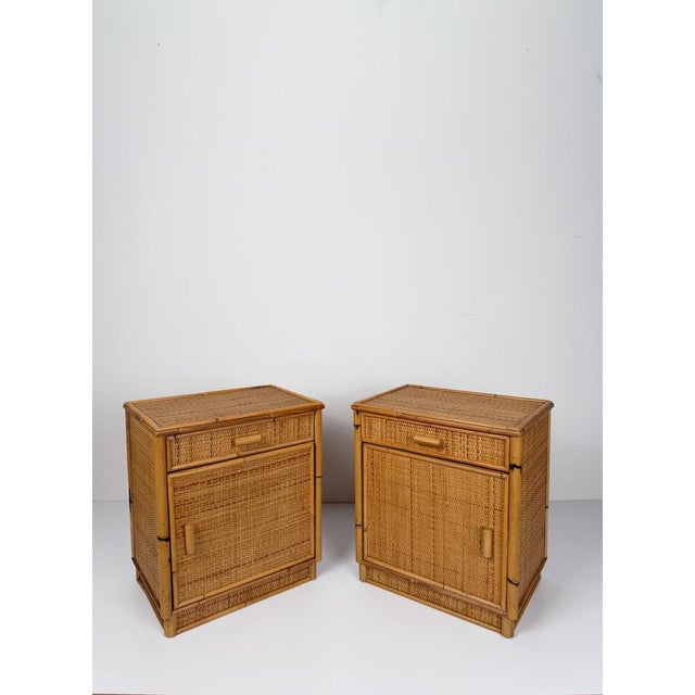 Mid-Century Modern Italian Bamboo and Woven Cane Nightstands, 1960s, Set of 2 For Sale - Image 4 of 18