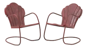 Vintage Mid Century Children's Metal Clamshell Back Spring Rockers- a Pair