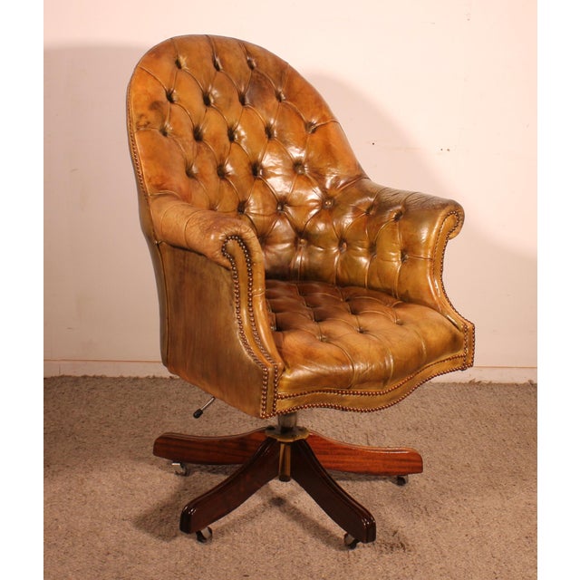 Office Chair in Mahogany and Cognac Leather, 1980s For Sale - Image 13 of 13