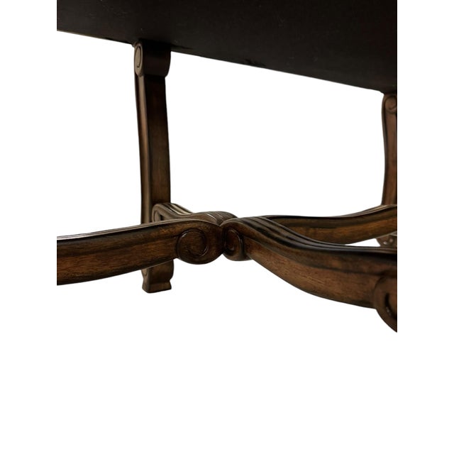 Brown Mid 20th Century Silk Embroidered Elephant Print and Wood Frame Bench For Sale - Image 8 of 11