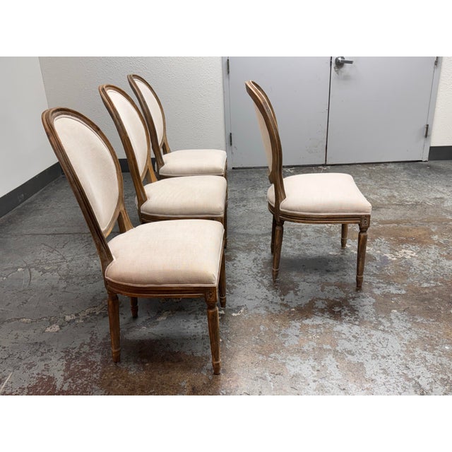 Restoration Hardware Van Thiels for Restoration Hardware French Contemporary Round Fabric Dining Side Chairs, Set of Four For Sale - Image 4 of 12