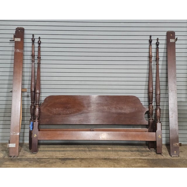 Traditional Mahogany Rice Carved King Size Four Posts Bed Frame For Sale - Image 3 of 8