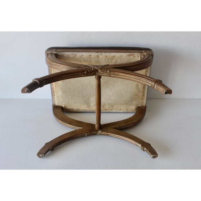 Vintage Louis XVI Style Wood Frame X Base Bench Faux Burl Wood Seat For Sale - Image 16 of 18