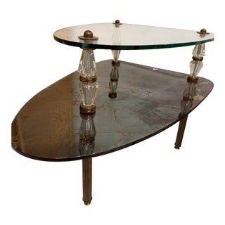 Mid-Century Two-Tier Glass & Crystal Column Side Table For Sale