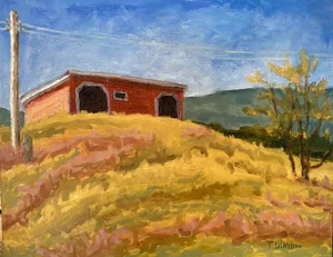 Contemporary Landscape Oil Painting, "Barn at River's Edge"