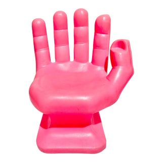 1980s Vintage Pink Hollow Molded Right Plastic Hand Chair With Cupholder Thumb For Sale