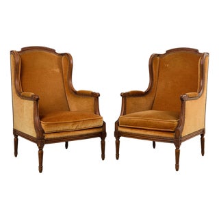 Pair Louis XVI Style Bergere Á Oreilles Wingback Chairs For Sale