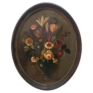 Round Panel Painted with Flowers For Sale
