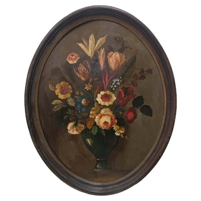 Round Panel Painted with Flowers For Sale