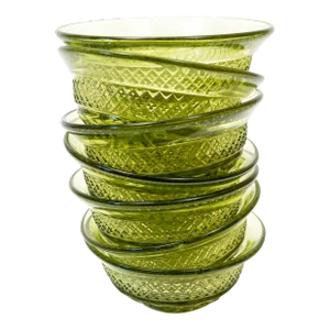 Ultra Retro Olive Green Textured Glass Bowls - 6 Pieces