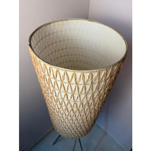 Wood Floor Lamp with Raffia Structure Weave and Chrome Frame For Sale - Image 7 of 11