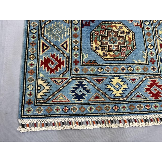 Blue and Burgundy Bokhara Wool Runner Rug With Tribal Gul Motifs, 2'11" X 9'7" For Sale - Image 10 of 17