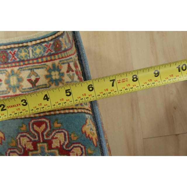Kazak Runner 2’9” X 6’6” Blue Wool Tribal Hand-Knotted Oriental Rug For Sale - Image 9 of 11