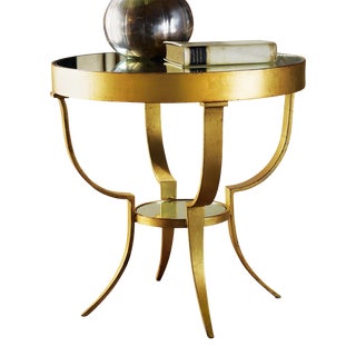 Modern History Wrought Iron Gueridon Gold Leaf Mirror For Sale