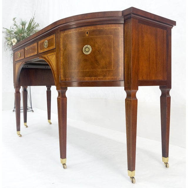 Traditional Baker Mahogany Banded Top Hepplewhite Brass Castors Tapered Legs Sideboard MINT For Sale - Image 3 of 18